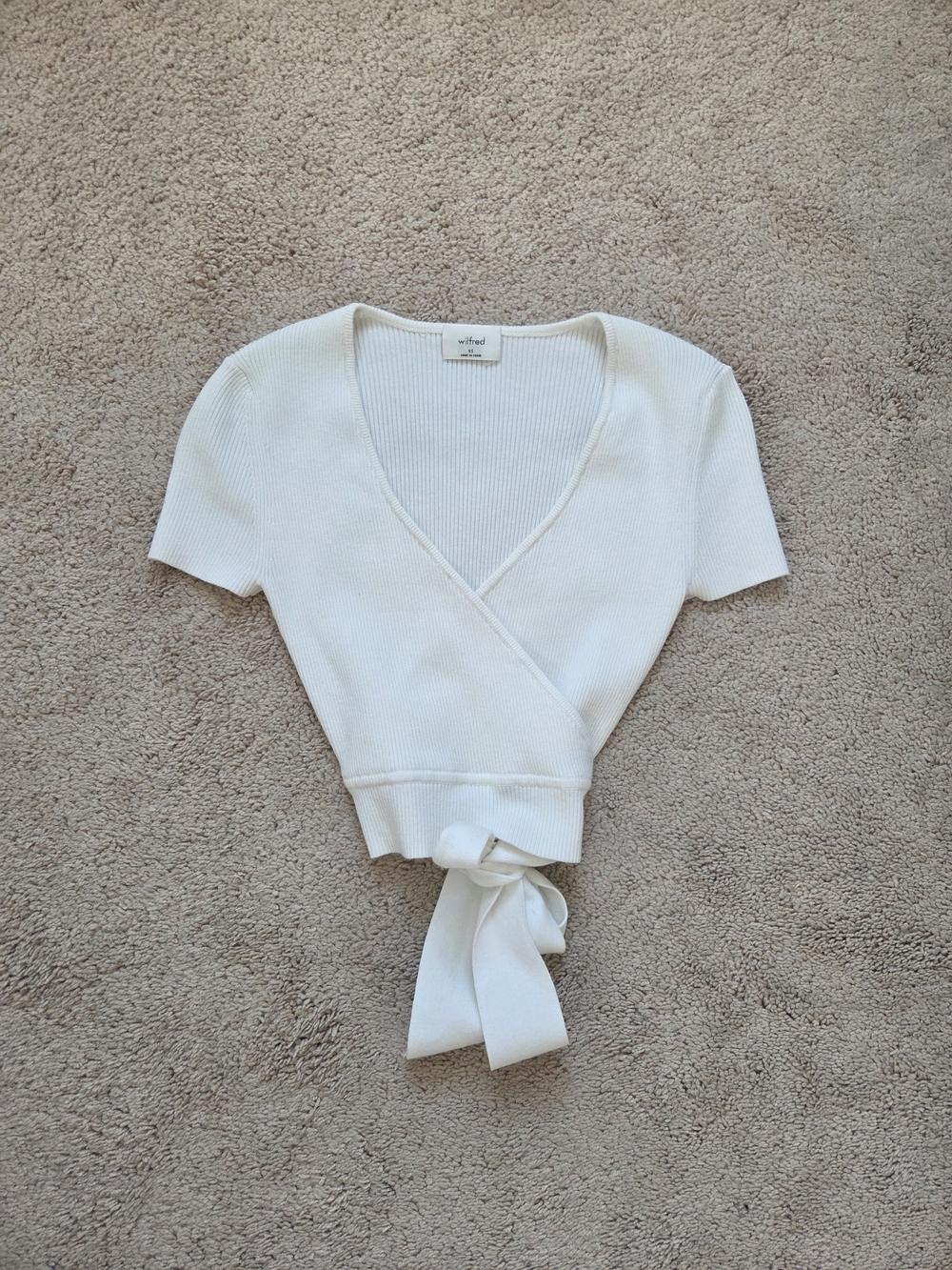 Wilfred Cream Ribbed Wrap Tie Crop Top